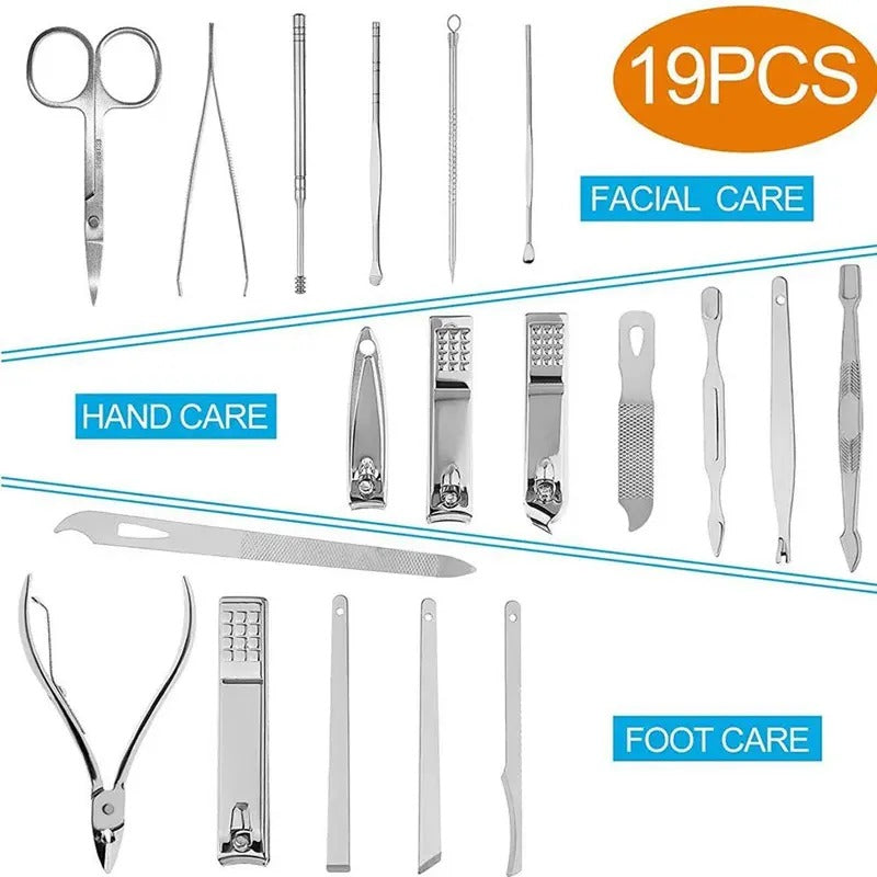 SET MANICURA + PEDICURA 19 PIEZAS ACERO INOXIDABLE | ENVÍO GRATIS